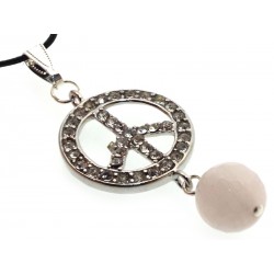 Crystal Encrusted Peace Sign with Rose Quartz Pendant